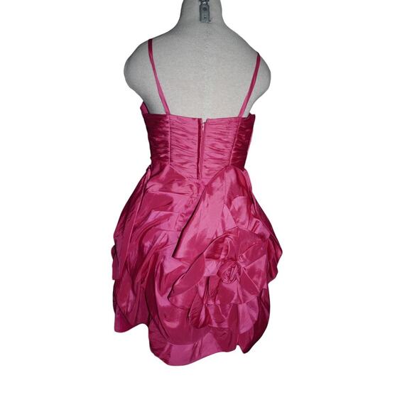Vintage Caroline K Casuals Hot Pink Rosette Mini Dress Size 7 Strapless Prom - Picture 6 of 11